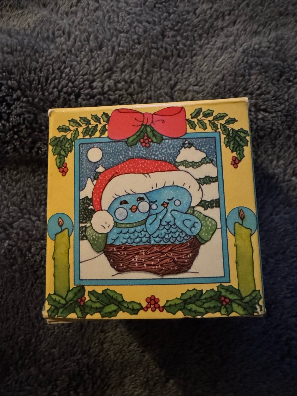 Avon Nestled Together Keepsake Ornament Box with Green Holly and Red Accents